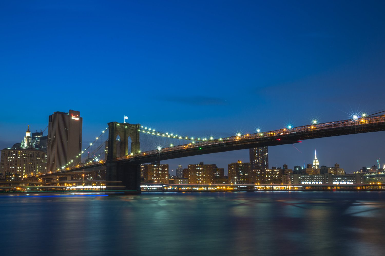 New york brooklyn bridge night skyline city – Landscape