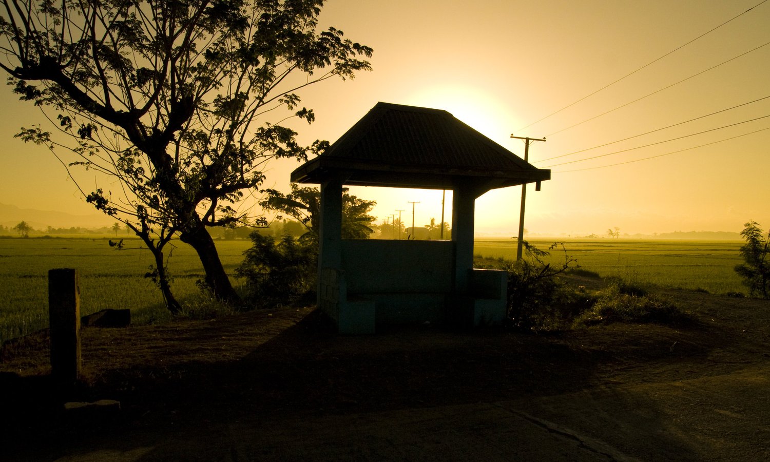 Sunset silhouette gazebo golden light sun – Landscape