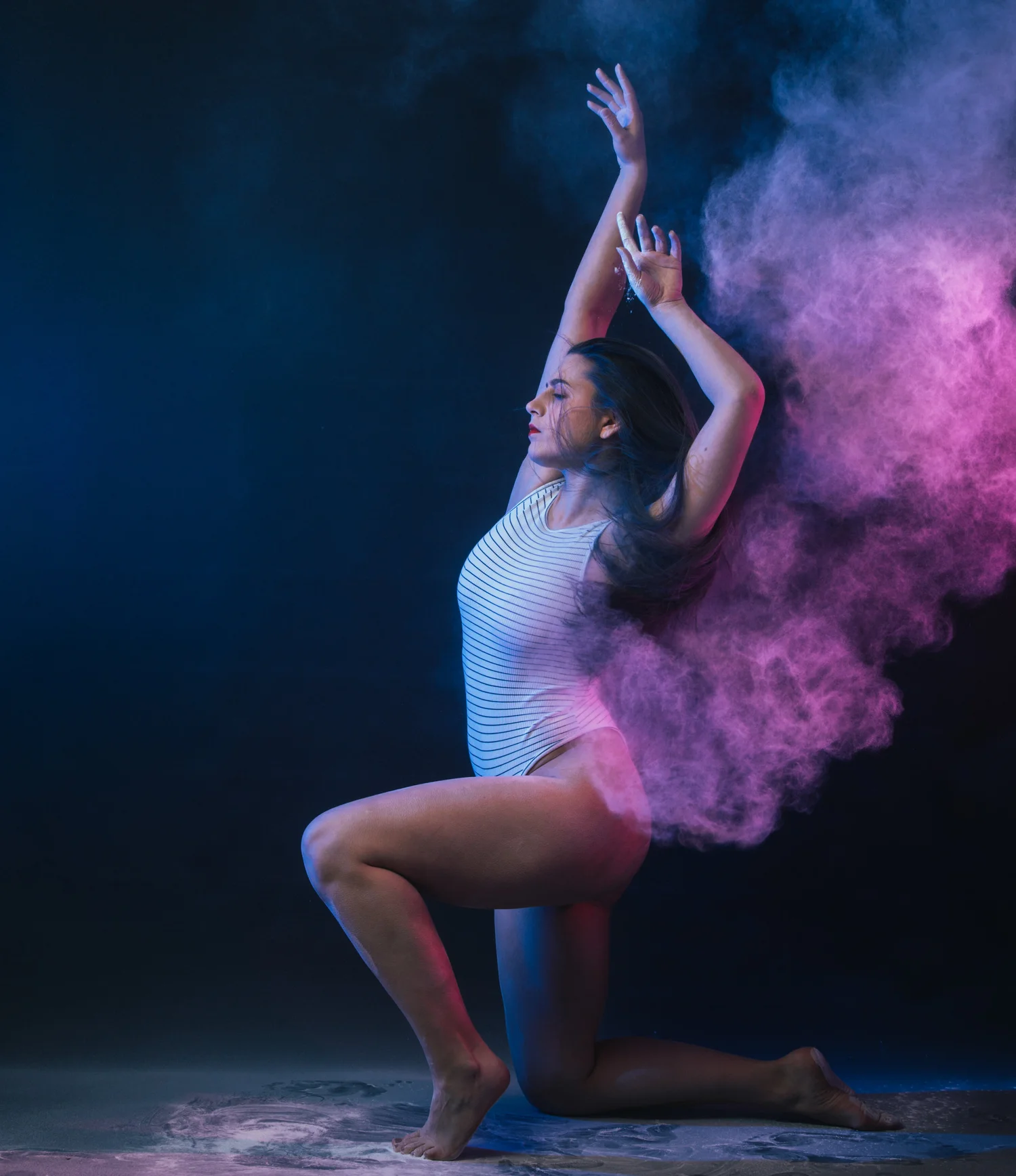 Dancer woman powder colour smoke studio jump – Fashion & Portrait Photography