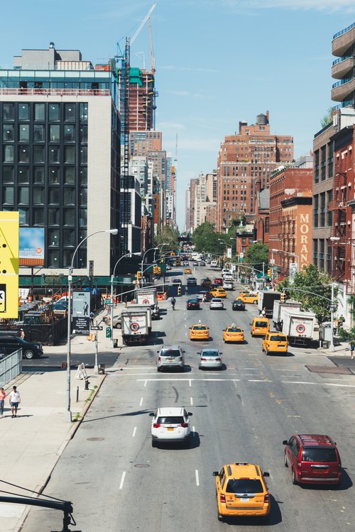 New york street taxis traffic buildings yellow – New York