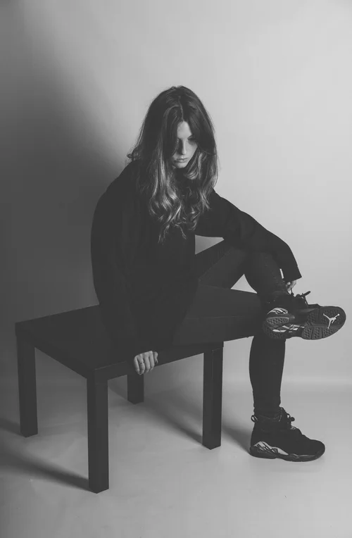 Woman black and white studio bench monochrome – Fashion & Portrait Photography