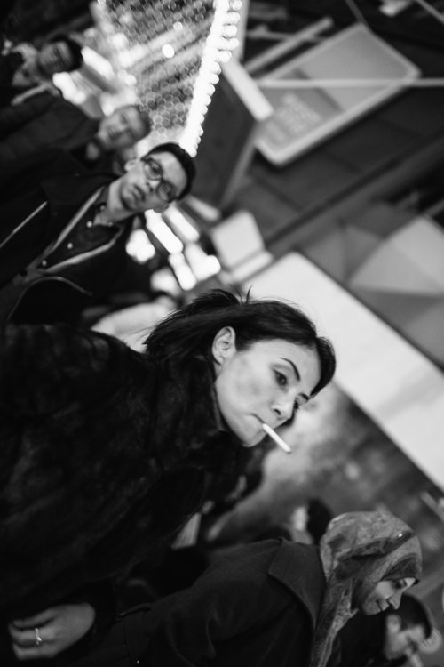 Street black and white woman phone night – Street