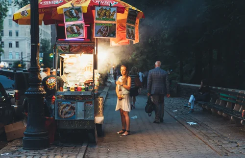 Street food cart night lights vendor new – Street