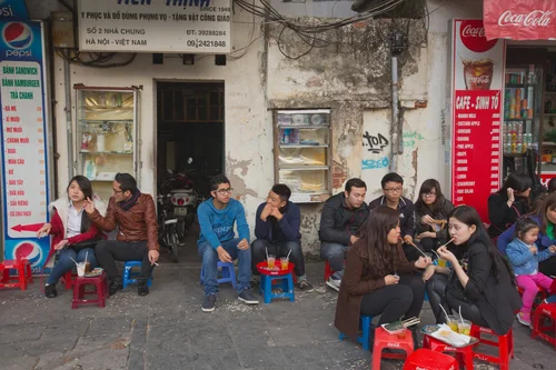 Vietnam hanoi street cafe people plastic stools – Vietnam