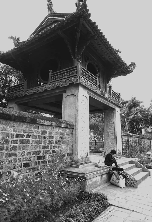Vietnam temple pavilion black and white monochrome – Vietnam