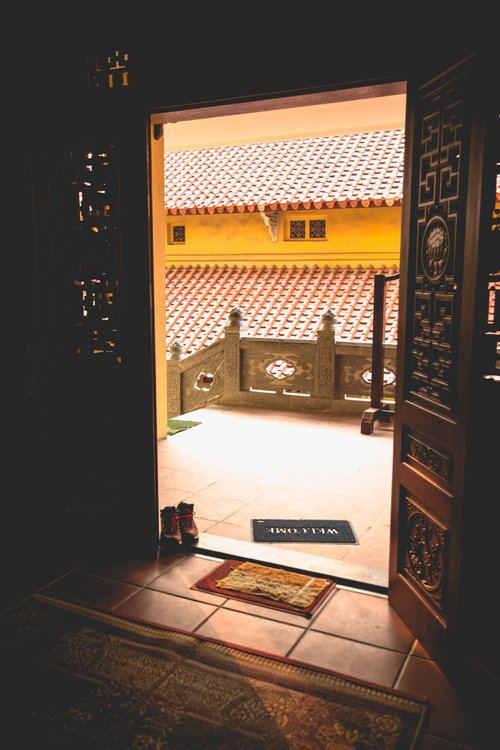 Vietnam temple doorway lantern night – Vietnam