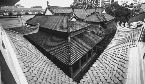 Vietnam temple rooftops black and white monochrome – Vietnam