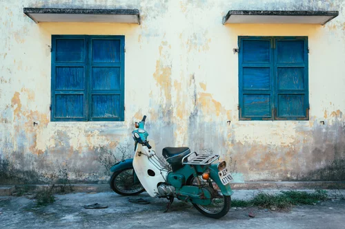 Vietnam blue shutters yellow wall scooter hoi – Vietnam
