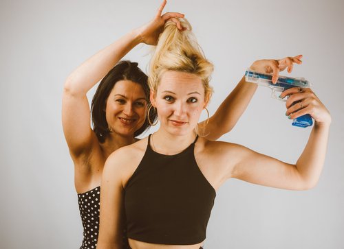Two women friends studio fun hair colourful – Fashion & Portrait Photography