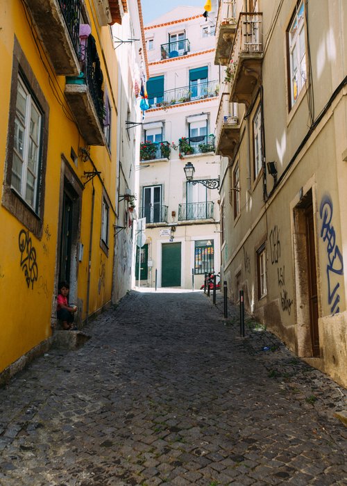 Portugal lisbon narrow street yellow houses alfama – Portugal