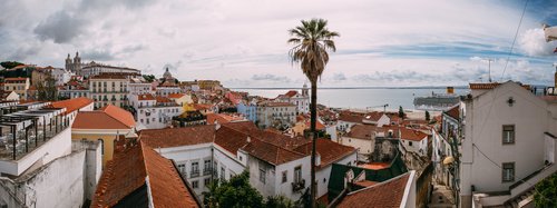 Portugal lisbon rooftops panorama view river palm – Portugal