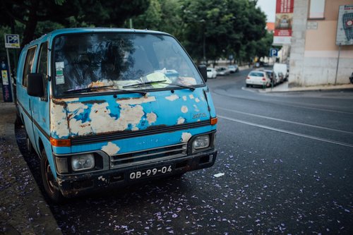 Portugal old blue van rusty street lisbon – Portugal