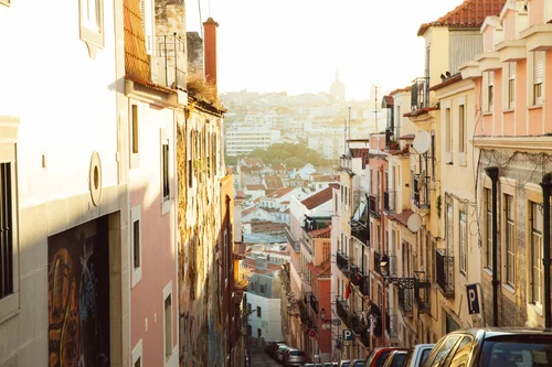 Portugal lisbon street buildings hill sunset – Portugal