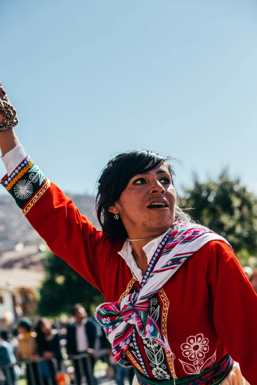 Peru cusco festival woman red traditional dress – Peru