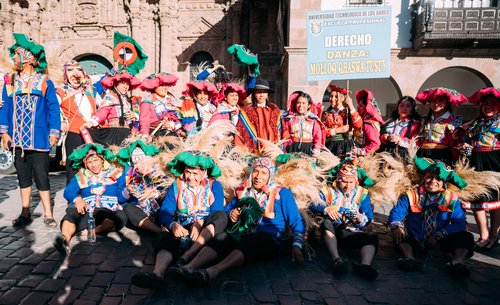 Peru school children group traditional dress festival – Peru