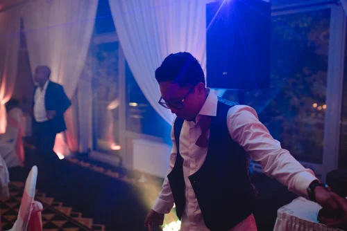 Wedding reception dance blue lights groom party – Wedding Photography