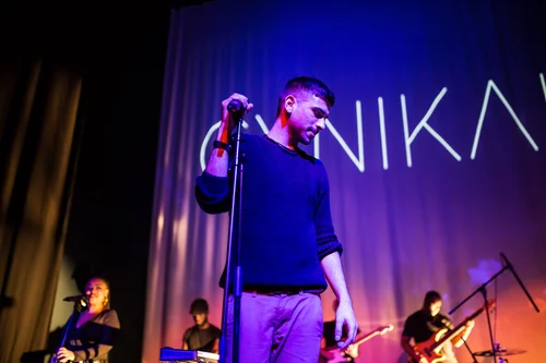 Singer man stage purple cynical band concert – Cynical headliner show