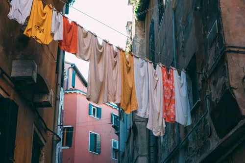 Venice laundry washing line colourful houses street – Italy Venice