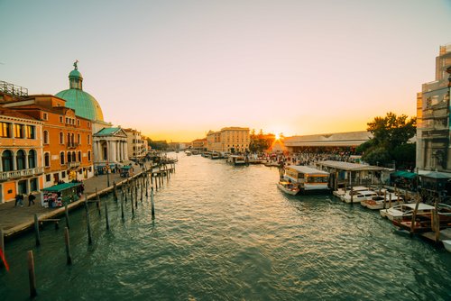 Venice grand canal sunset boats water – Italy Venice