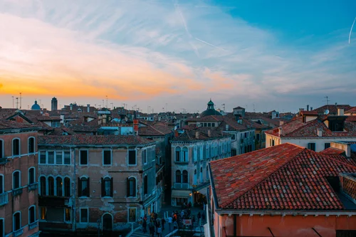Venice rooftops sunset panorama city – Italy Venice