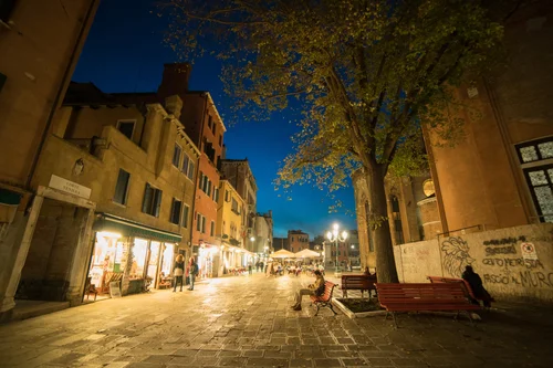 Venice night street lamp square evening – Italy Venice