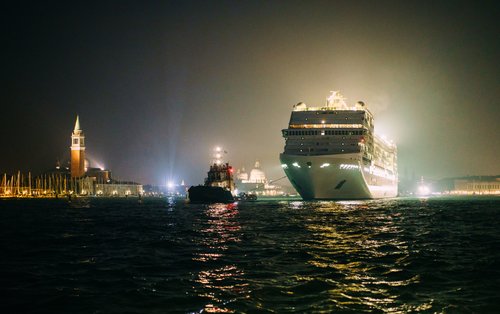 Venice cruise ship night lagoon lights – Italy Venice