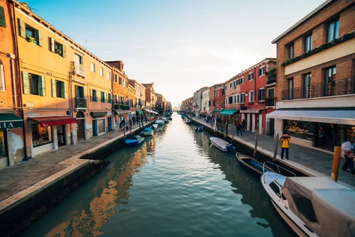 Venice murano canal boats colourful houses – Italy Venice