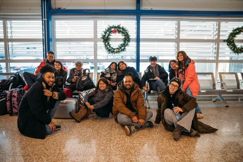 Stockholm group friends airport sitting people – Stockholm
