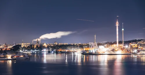 Stockholm night harbour lights water grona lund – Stockholm