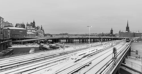 Stockholm railway tracks snow black and white – Stockholm