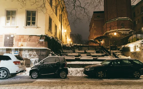 Stockholm snow street night cars winter – Stockholm