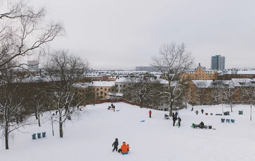 Stockholm park snow people sledging winter – Stockholm