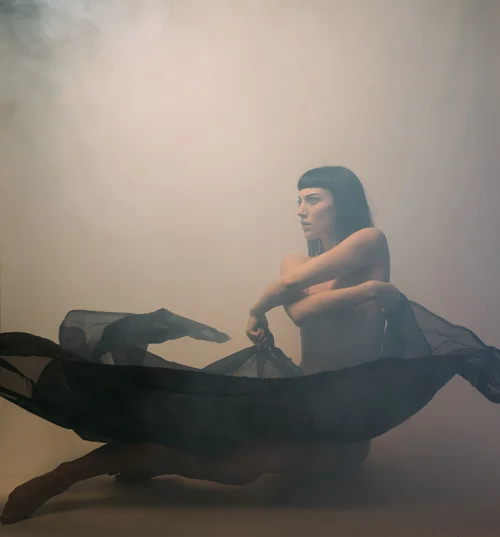 Woman studio dark dress smoke moody fashion – Fashion & Portrait Photography