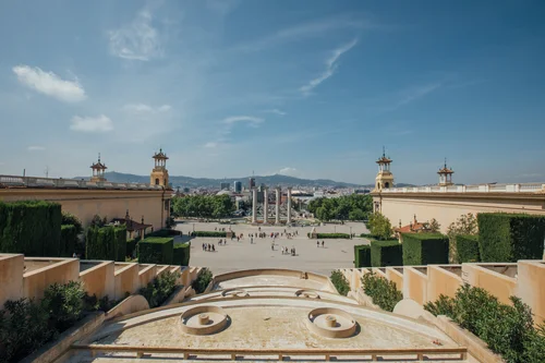 Barcelona placa espanya montjuic view fountain aerial – Barcelona