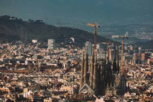 Barcelona city aerial view sagrada familia skyline – Barcelona