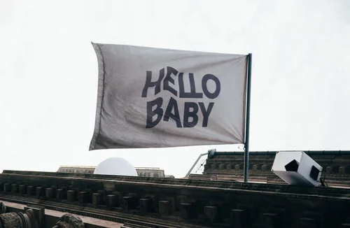 Budapest hello baby flag rooftop sign – Budapest