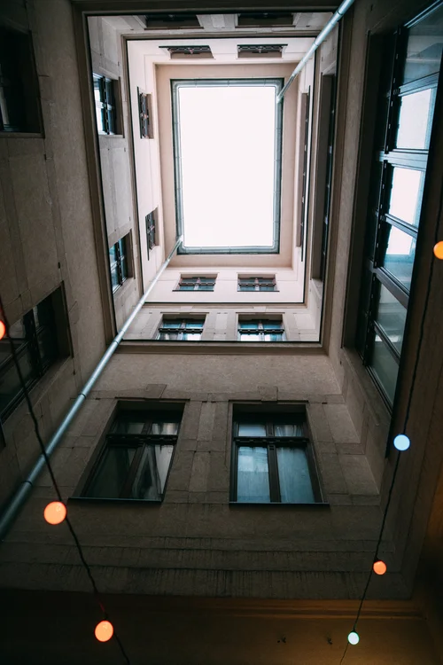 Budapest courtyard looking up architecture building sky – Budapest