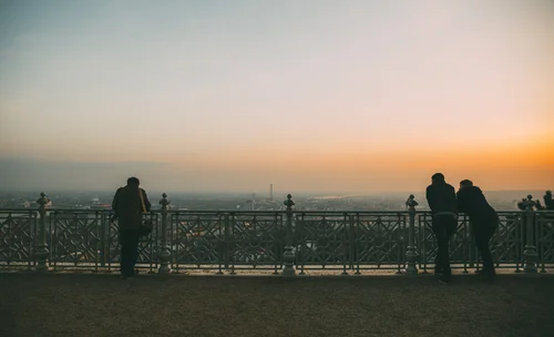 Budapest sunset people viewpoint silhouette railing – Budapest