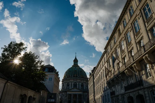Copenhagen marble church dome street sun flare – Copenhagen