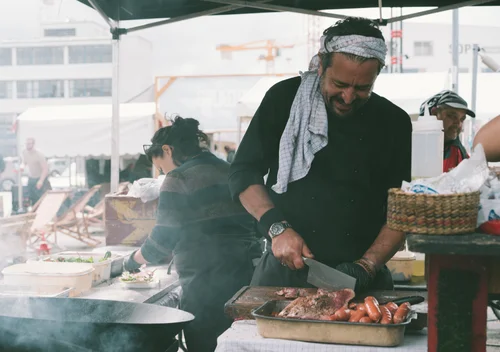 Copenhagen street food market vendor cooking meat – Copenhagen