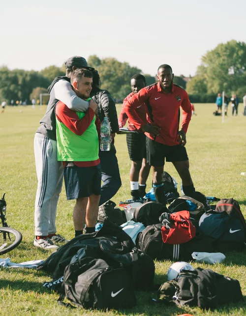 Grass roots football hackney marshes team huddle – Day 3 - Referee's insight and warm-up